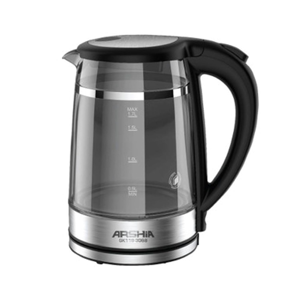ARSHIA DOUBLE LAYERED GLASS KETTLE 1.7LTR TITANIUM GK116-3068 - غلاية ماء زجاج دبل 2000 واات