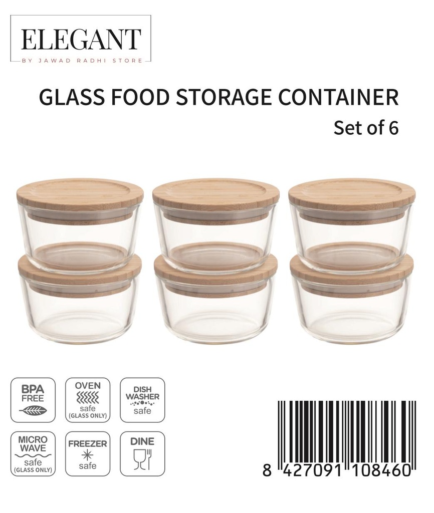 JVB236RD  ELEGANT RND. GLASS BOWL WOODEN COVER ( 6 PCS SET) 