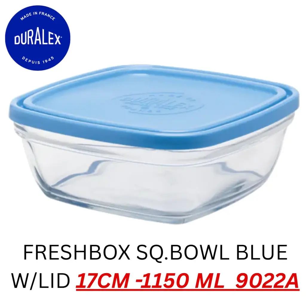 DURALEX FRESHBOX SQUARE BOWL BLUE W/LID - 17CM -1150 ML  9022A ( 1 PCS ) 