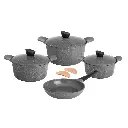 JEWEL GRANITE COOKWARE SET 9 PCS (Pot + lid
20,24,28 cm + Frypan 26cm+ Silicone Handle 2Pcs)