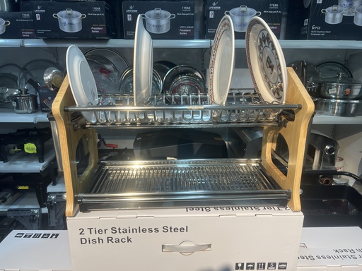 [6689004001905] DISH RACK WOOD SS M360رف الصحون خشب مع ستيل
