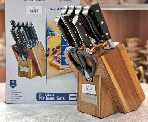[4260672116935] ARSHIA S/S 10 PCS KNIFE  SET WOODEN BLOCK BLACK K118-3094 طقم سكاكين10 قطع  ارشيا 