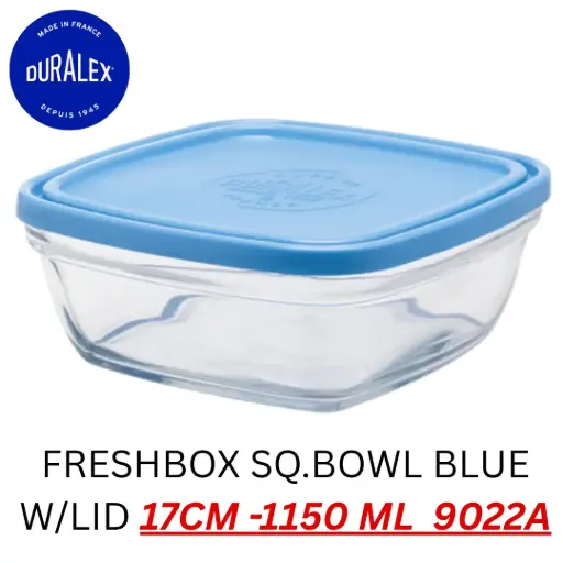 [3550190401028] DURALEX FRESHBOX SQUARE BOWL BLUE W/LID - 17CM -1150 ML  9022A ( 1 PCS ) 