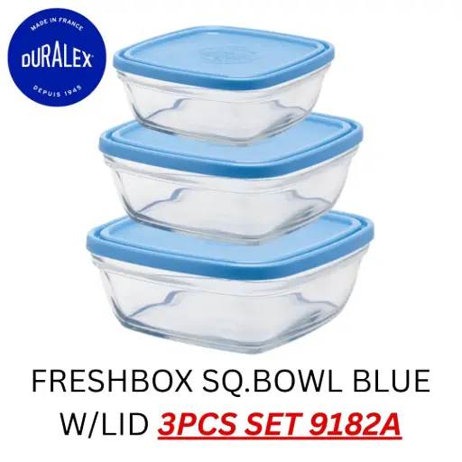 [3550190504989] DURALEX FRESHBOX SQUARE BOWL BLUE W/LID -3PCS SET 9182A ( 1 PCS ) 