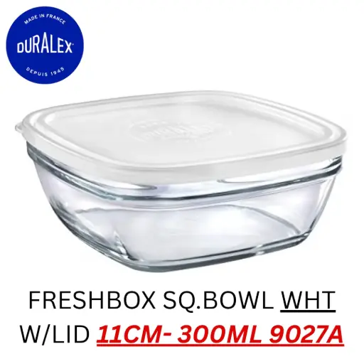 [3550190401059] DURALEX FRESHBOX SQUARE BOWL WHT LID -11CM- 300ML 9027A ( 1 PCS ) 