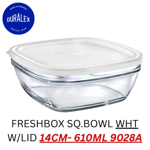 [3550190401066] DURALEX FRESHBOX SQUARE BOWL WHT LID -14CM- 610ML 9028A ( 1 PCS ) 